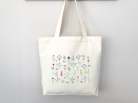 Floral Tote Bag flower tote canvas wildflower bag eco friendly bag aesthetic tote bag reusable bag gift for plant lover tote flower bag cute