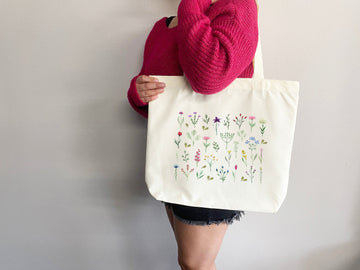 Floral Tote Bag flower tote canvas wildflower bag eco friendly bag aesthetic tote bag reusable bag gift for plant lover tote flower bag cute