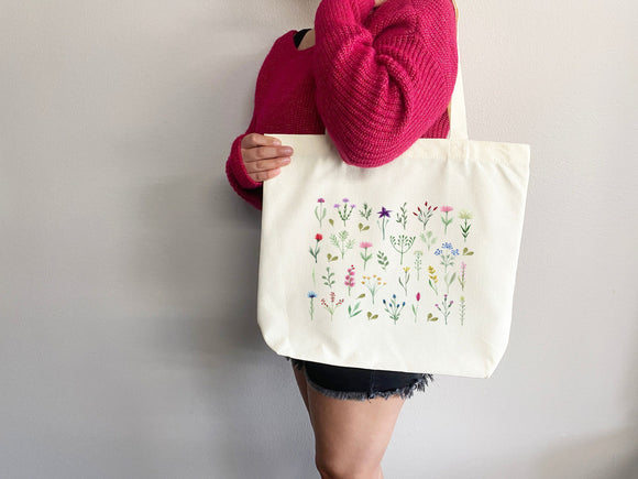 Floral Tote Bag flower tote canvas wildflower bag eco friendly bag aesthetic tote bag reusable bag gift for plant lover tote flower bag cute