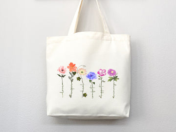 Floral Tote Bag flower tote canvas wildflower bag eco friendly bag aesthetic tote bag reusable bag gift for plant lover tote flower bag cute