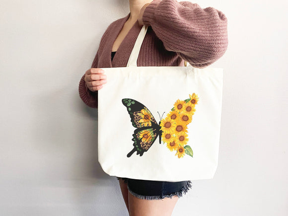 Butterfly Tote Floral Bag flower tote canvas bag eco friendly bag aesthetic tote bag reusable bag gift for plant lover tote flower bag cute