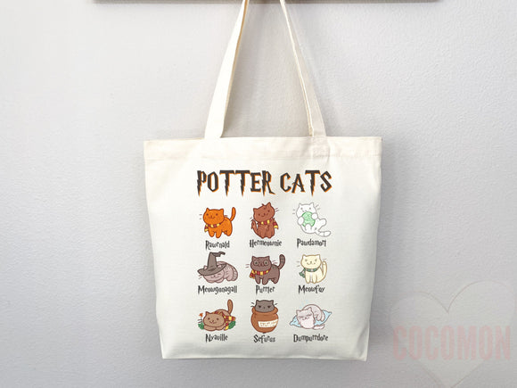 Potter Cat Tote Bag Funny Cat Lover Gift Bag Cute Cat Gift For Mom Cute Canvas Tote Bag Animal Lover Gift Aesthetic Tote Shopper School Tote