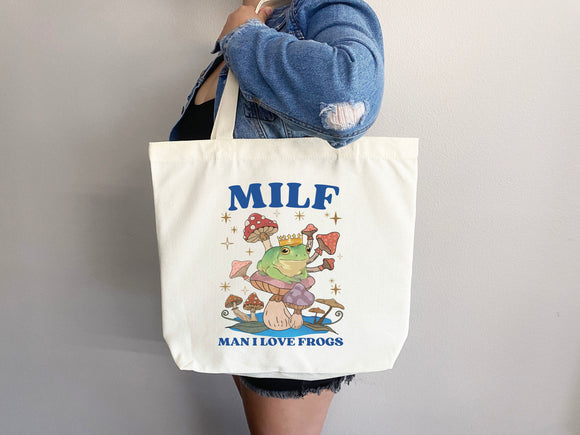 Frog Lover Bag Mushroom Tote bag cottagecore bag canvas tote bag aesthetic tote mushroom gift nature lover gift frog lover gift frog tote