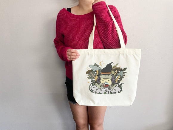 Frog Lover Bag Mushroom Tote bag cottagecore bag canvas tote bag aesthetic tote mushroom gift nature lover gift frog lover gift frog tote