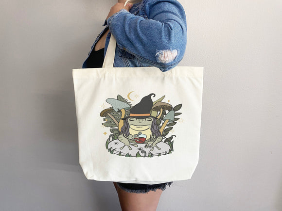 Frog Lover Bag Mushroom Tote bag cottagecore bag canvas tote bag aesthetic tote mushroom gift nature lover gift frog lover gift frog tote