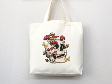 Mushroom Tote Skull Bag cottagecore bag canvas tote eco friendly bag aesthetic tote mushroom gift cute tote bag nature lover gift goblincore