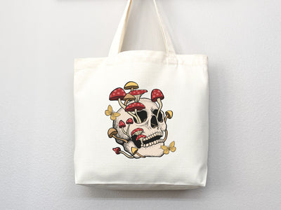 Mushroom Tote Skull Bag cottagecore bag canvas tote eco friendly bag aesthetic tote mushroom gift cute tote bag nature lover gift goblincore