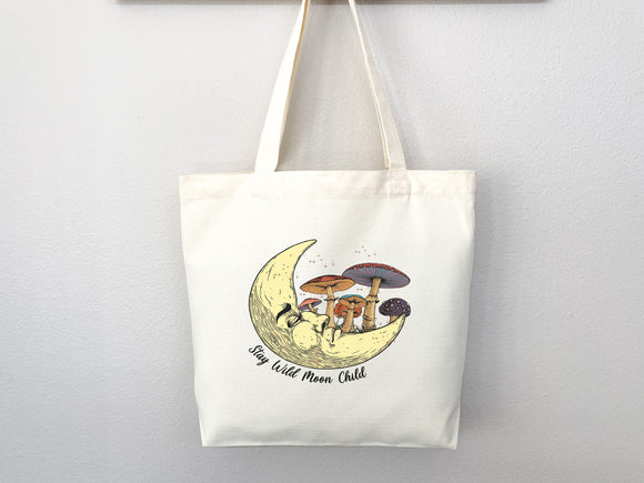 Mushroom Tote bag Celestial bag cottagecore bag canvas bag aesthetic tote mushroom gift cute tote bag fairycore nature lover gift moon gift