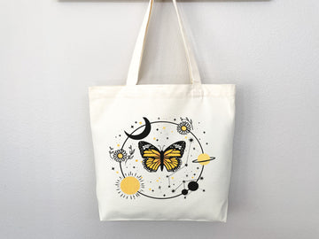 Celestial Canvas Tote Butterfly Bag Moon Lover Star Gift Everyday Tote Eco Friendly Bag Aesthetic Tote Shopper Bag Reusable Grocery Cute Bag