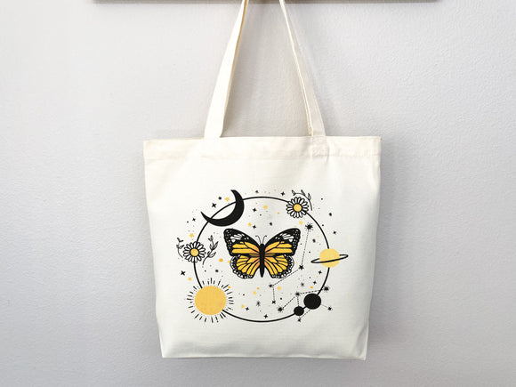 Celestial Canvas Tote Butterfly Bag Moon Lover Star Gift Everyday Tote Eco Friendly Bag Aesthetic Tote Shopper Bag Reusable Grocery Cute Bag