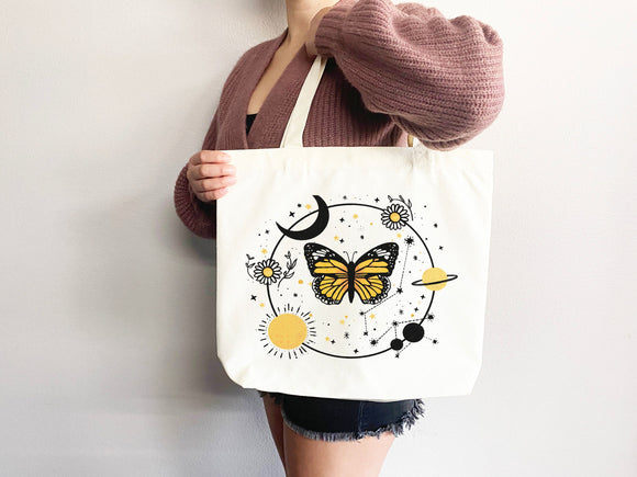 Celestial Canvas Tote Butterfly Bag Moon Lover Star Gift Everyday Tote Eco Friendly Bag Aesthetic Tote Shopper Bag Reusable Grocery Cute Bag