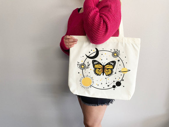 Celestial Canvas Tote Butterfly Bag Moon Lover Star Gift Everyday Tote Eco Friendly Bag Aesthetic Tote Shopper Bag Reusable Grocery Cute Bag