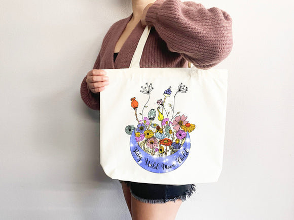 Celestial Canvas Tote Bag Floral Bag Moon Lover Gift Flower Tote Bag Everyday Tote Eco Friendly Bag Aesthetic Tote Shopper Bag Reusable Bag