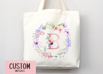 Personalized Flower Tote Bag Bachelorette Gift Bridal Shower Bridal Party Bag Wedding Tote Bag Personalized Canvas Bag Floral Gift for Mom