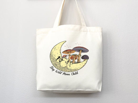 Mushroom Tote bag Celestial bag cottagecore bag canvas bag aesthetic tote mushroom gift cute tote bag fairycore nature lover gift moon gift