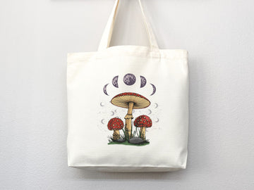 Mushroom Tote bag Celestial bag cottagecore bag canvas bag aesthetic tote mushroom gift cute tote bag fairycore nature lover gift moon gift
