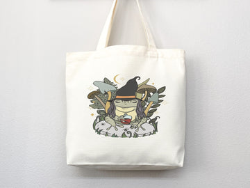 Frog Lover Bag Mushroom Tote bag cottagecore bag canvas tote bag aesthetic tote mushroom gift nature lover gift frog lover gift frog tote