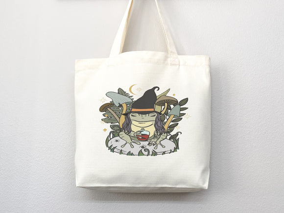 Frog Lover Bag Mushroom Tote bag cottagecore bag canvas tote bag aesthetic tote mushroom gift nature lover gift frog lover gift frog tote