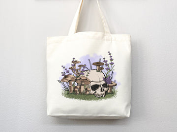 Mushroom Tote Skull Bag cottagecore bag canvas tote eco friendly bag aesthetic tote mushroom gift cute tote bag nature lover gift goblincore