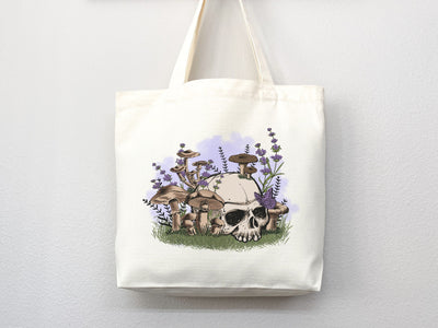 Mushroom Tote Skull Bag cottagecore bag canvas tote eco friendly bag aesthetic tote mushroom gift cute tote bag nature lover gift goblincore