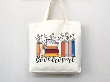 Booktrovert Tote Bag, Book Lovers Tote, Gift for Book Lover, Gift For Bookworms, Gift For Teachers, Readers' Tote,Library Tote,aesthetic bag