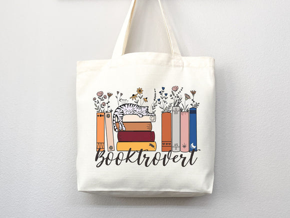 Booktrovert Tote Bag, Book Lovers Tote, Gift for Book Lover, Gift For Bookworms, Gift For Teachers, Readers' Tote,Library Tote,aesthetic bag
