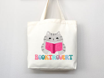 Booktrovert Tote Bag, Book Lovers Tote, Gift for Book Lover, Gift For Bookworms, Gift For Teachers, Readers' Tote,Library Tote,aesthetic bag