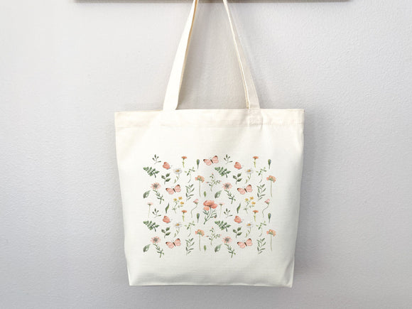 Floral Tote Bag flower tote canvas wildflower bag eco friendly bag aesthetic tote bag reusable bag gift for plant lover tote flower bag cute
