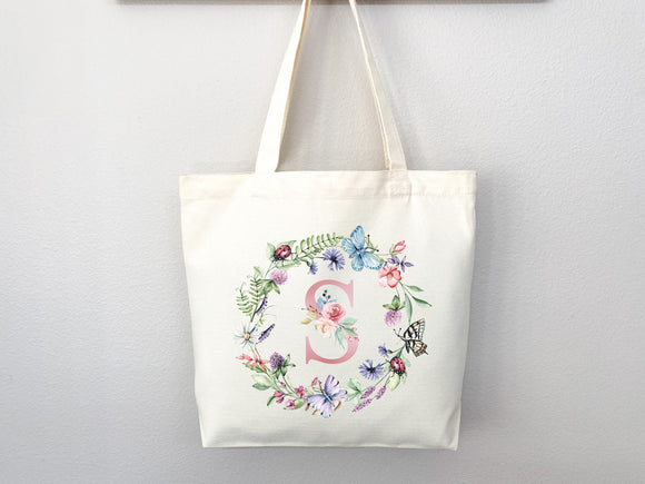 Personalized Flower Tote Bag Bachelorette Gift Bridal Shower Bridal Party Bag Wedding Tote Bag Personalized Canvas Bag Floral Gift for Mom