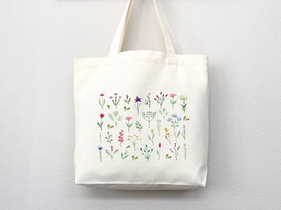 Floral Tote Bag flower tote canvas wildflower bag eco friendly bag aesthetic tote bag reusable bag gift for plant lover tote flower bag cute