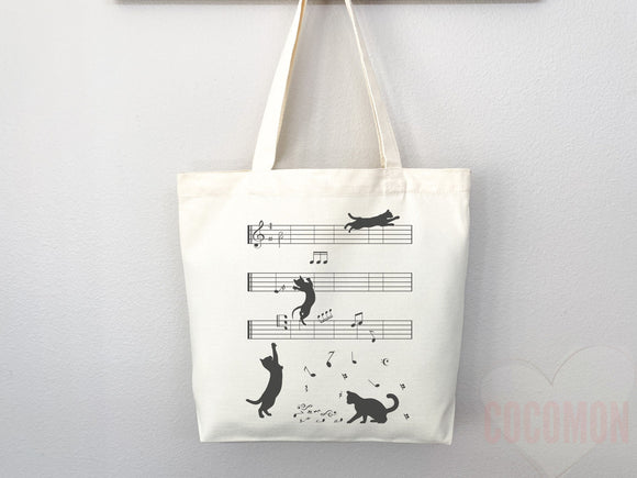 Cat Tote Bag Music Lover Tote Bag Cat Lover Gift Bag Cute Cat Gift For Mom Cute Canvas Tote Bag Animal Lover Gift Aesthetic Tote Shopper Bag