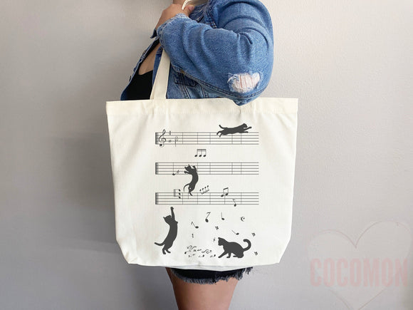 Cat Tote Bag Music Lover Tote Bag Cat Lover Gift Bag Cute Cat Gift For Mom Cute Canvas Tote Bag Animal Lover Gift Aesthetic Tote Shopper Bag