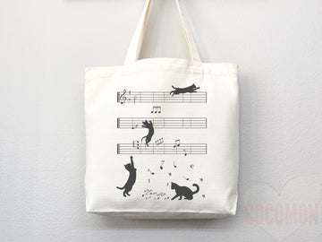 Cat Tote Bag Music Lover Tote Bag Cat Lover Gift Bag Cute Cat Gift For Mom Cute Canvas Tote Bag Animal Lover Gift Aesthetic Tote Shopper Bag