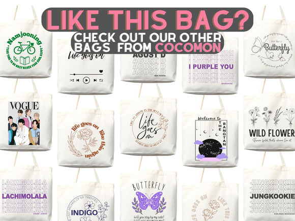 KPop Tote Bag Kpop Merch Kpop tote Kpop bag Life goes on tote Bangtan Army Rm Wild flower Jimin Jungkook J-hope Suga Bangtan Merch Bts Merch