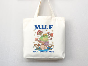 Frog Lover Bag Mushroom Tote bag cottagecore bag canvas tote bag aesthetic tote mushroom gift nature lover gift frog lover gift frog tote