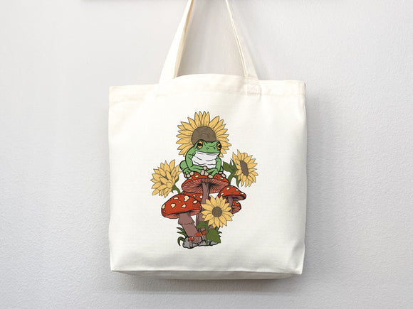 Mushroom Tote bag, Frog Lover, cottagecore bag,canvas tote bag,aesthetic tote,mushroom gift,cute tote bag,nature lover gift, frog lover gift