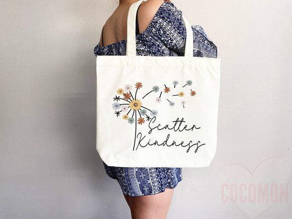 Kindness Tote Bag Floral Bag Flower Tote Canvas Womens Tote For Her Cute Tote Bag Reusable Bag Grocery Tote Shopper Everyday Tote Eco Bag