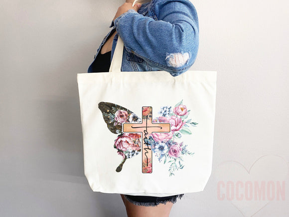 Faith Tote Bag Christian Tote Bag Canvas Gift Religious Gift Scripture Gift Bible Verse Christian Girl Gift Church Gift School Tote Shopper