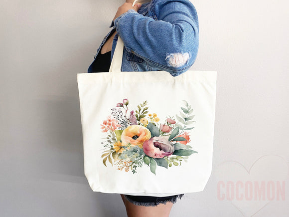 Floral Tote Flower Bag Gift for Floral Lover Flower Lover Gift Bag Womens Tote for Her Cute Tote Bag Reusable Bag Eco Friendly Tote Shopper