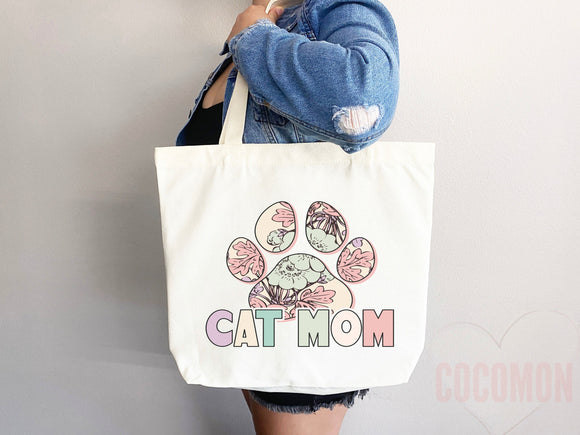 Cat Mom Tote Bag Gift For Cat Mom Animal Lover Tote Shopper Cat Lover Bag New Cat Mom Gift for Her Kitten Mom Tote Shopper Women's Tote Bag