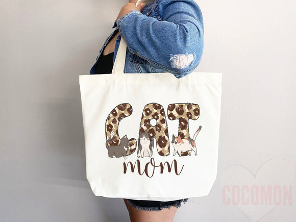 Cat Mom Tote Bag Gift For Cat Mom Animal Lover Tote Shopper Cat Lover Bag New Cat Mom Gift for Her Kitten Mom Tote Shopper Women's Tote Bag