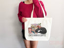 Cat Mom Tote Coffee Lover Tote Bag Book Lover Gift For Cat Mom Animal Lover Tote Shopper Cat Lover Bag New Cat Mom Gift for Her Women's Tote