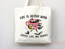 Cat Mom Tote Coffee Lover Tote Bag Book Lover Gift For Cat Mom Animal Lover Tote Shopper Cat Lover Bag New Cat Mom Gift for Her Women's Tote