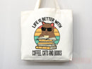 Cat Mom Tote Coffee Lover Tote Bag Book Lover Gift For Cat Mom Animal Lover Tote Shopper Cat Lover Bag New Cat Mom Gift for Her Women's Tote