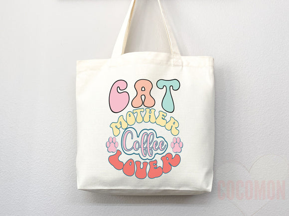 Cat Mom Tote Bag Coffee Lover Gift For Cat Mom Animal Lover Tote Shopper Cat Lover Bag New Cat Mom Gift for Her Kitten Mom Women's Tote Bag