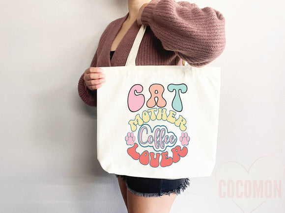 Cat Mom Tote Bag Coffee Lover Gift For Cat Mom Animal Lover Tote Shopper Cat Lover Bag New Cat Mom Gift for Her Kitten Mom Women's Tote Bag