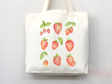 Strawberry Tote Bag Strawberry Lover Gift Spring Tote Shopper Summer Bag Eco Friendly Bag Reusable Grocery Tote Cute Tote Farmers Market Bag