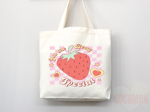 Strawberry Tote Bag Strawberry Lover Gift Spring Tote Shopper Summer Bag Eco Friendly Bag Reusable Grocery Tote Cute Tote Farmers Market Bag