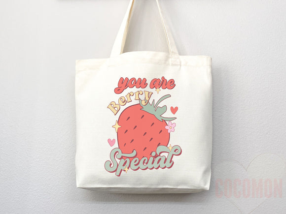 Strawberry Tote Bag Strawberry Lover Gift Spring Tote Shopper Summer Bag Eco Friendly Bag Reusable Grocery Tote Cute Tote Farmers Market Bag