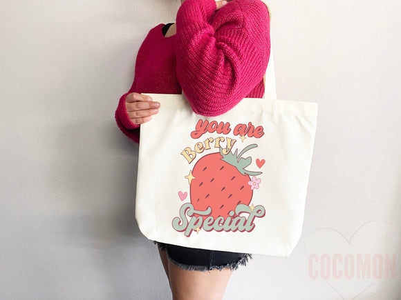 Strawberry Tote Bag Strawberry Lover Gift Spring Tote Shopper Summer Bag Eco Friendly Bag Reusable Grocery Tote Cute Tote Farmers Market Bag